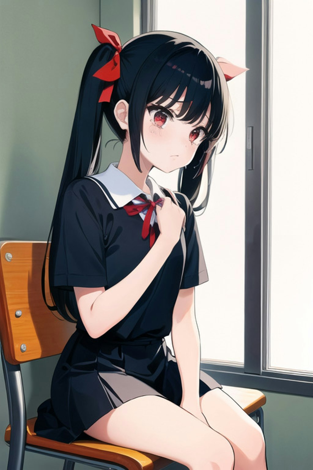 怒られて泣いている黒髪の女の子