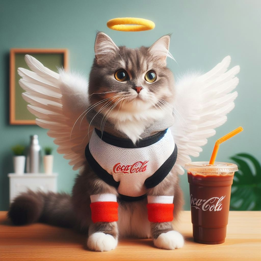 スポーツウェアを着た天使猫