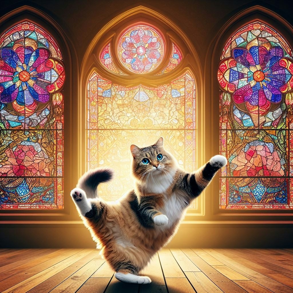 ステンドグラスで踊る猫
