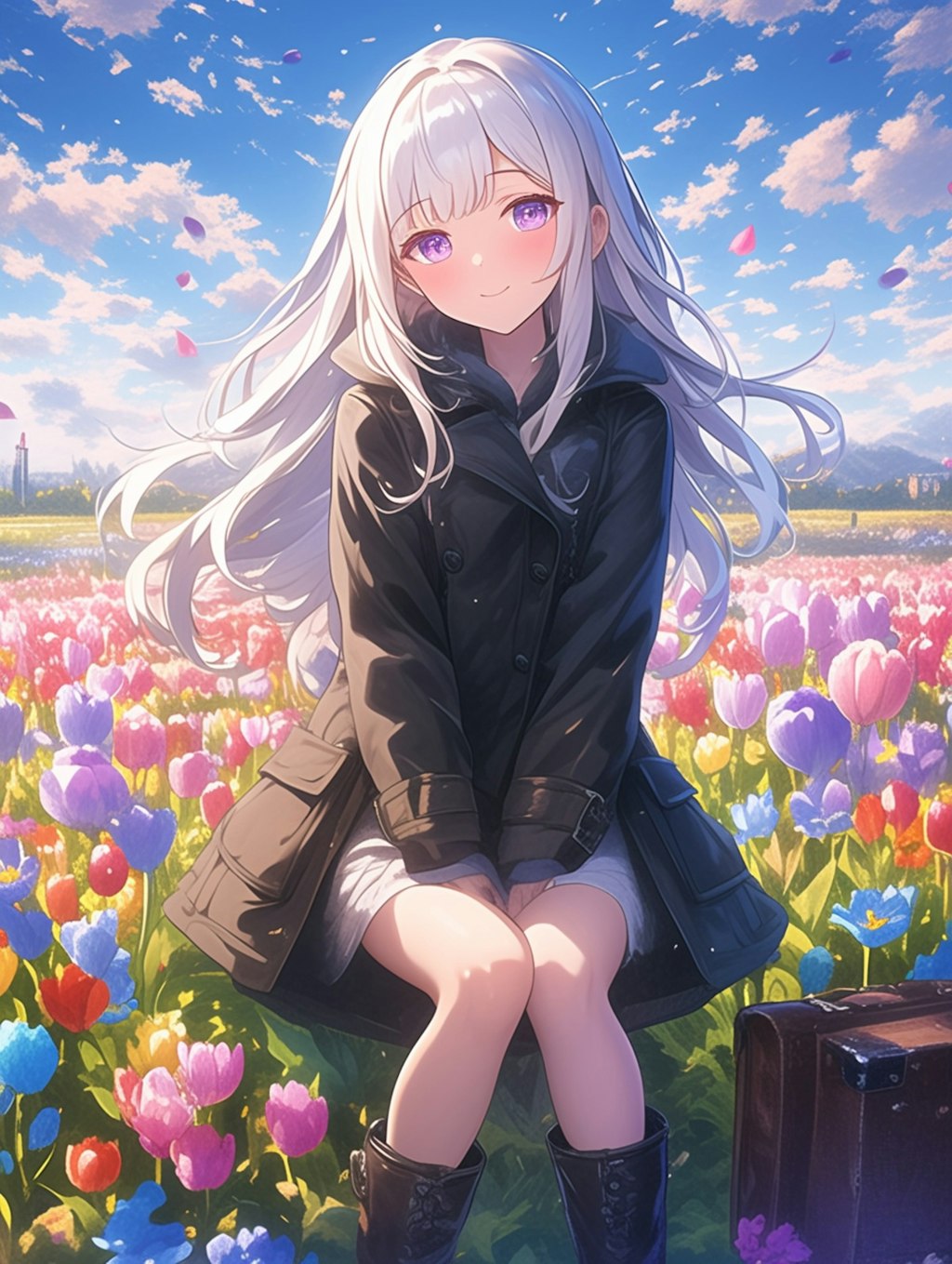 チューリップのお花と女の子 Tulip flowers and girls