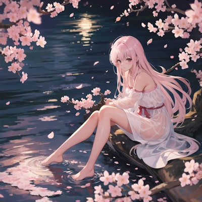 夜桜を見に行った時水辺で見つけた子