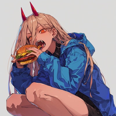 ハンバーガーを食べるパワーちゃん