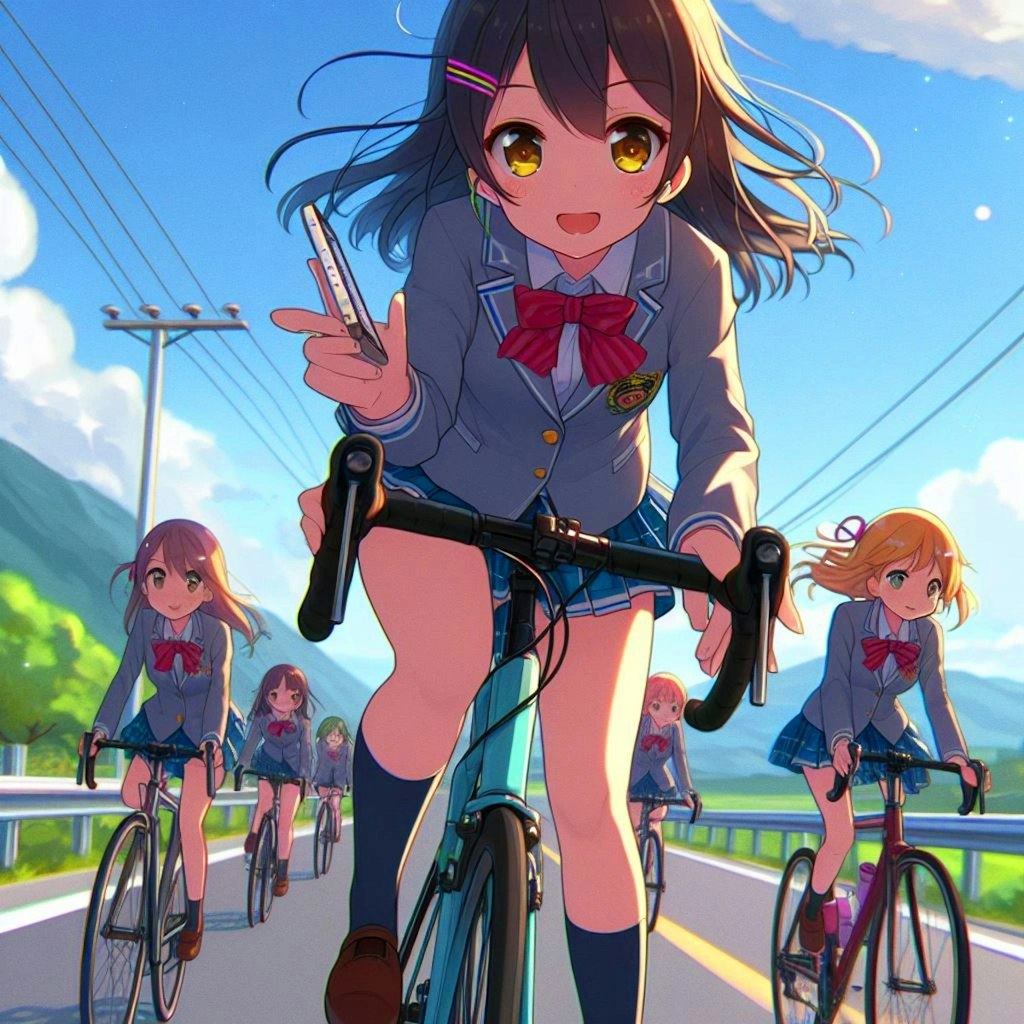サイクルロードレースで疾走する、女子高校生達！！(8枚)