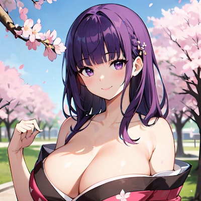 紫パッツンちゃんと桜