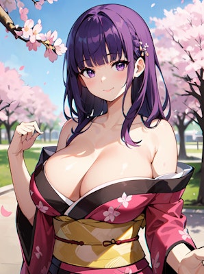 紫パッツンちゃんと桜