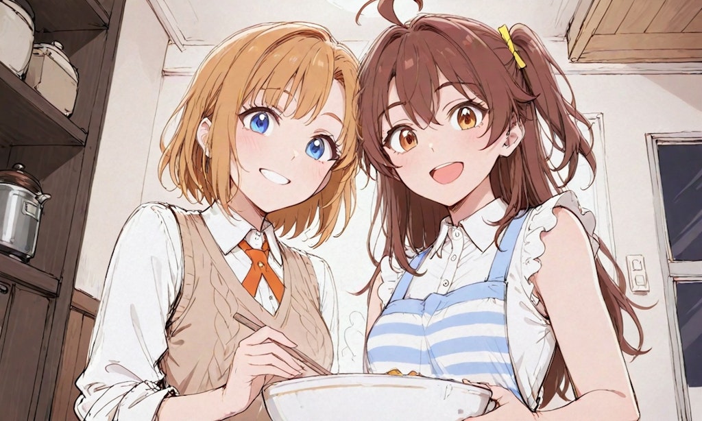 料理する二人