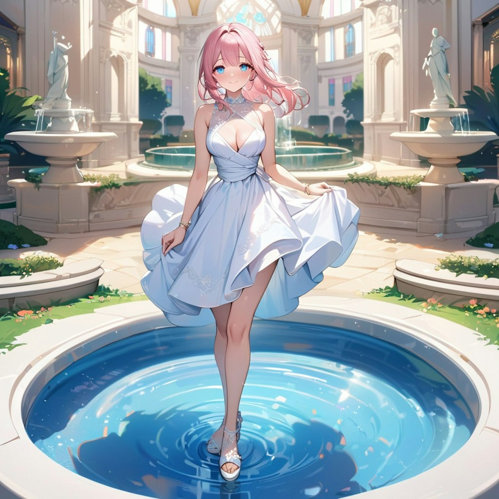 噴水に立っている女の子  Girl standing in fountain