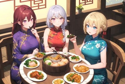 上海料理を楽しむ3人娘