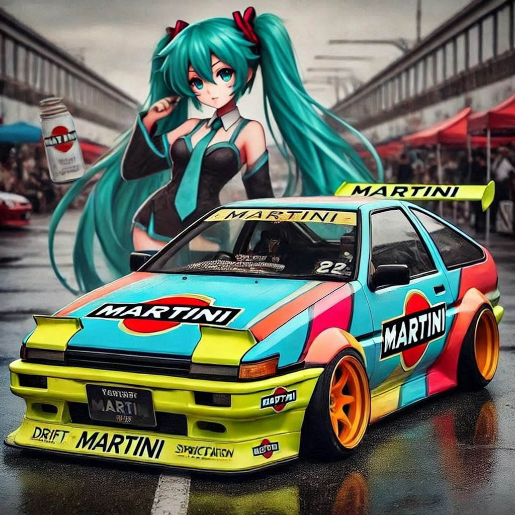 MARTINIカラーAE86のドリ車と初音ミク