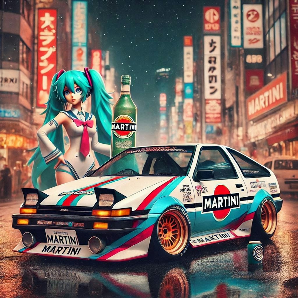 MARTINIカラーAE86のドリ車と初音ミク