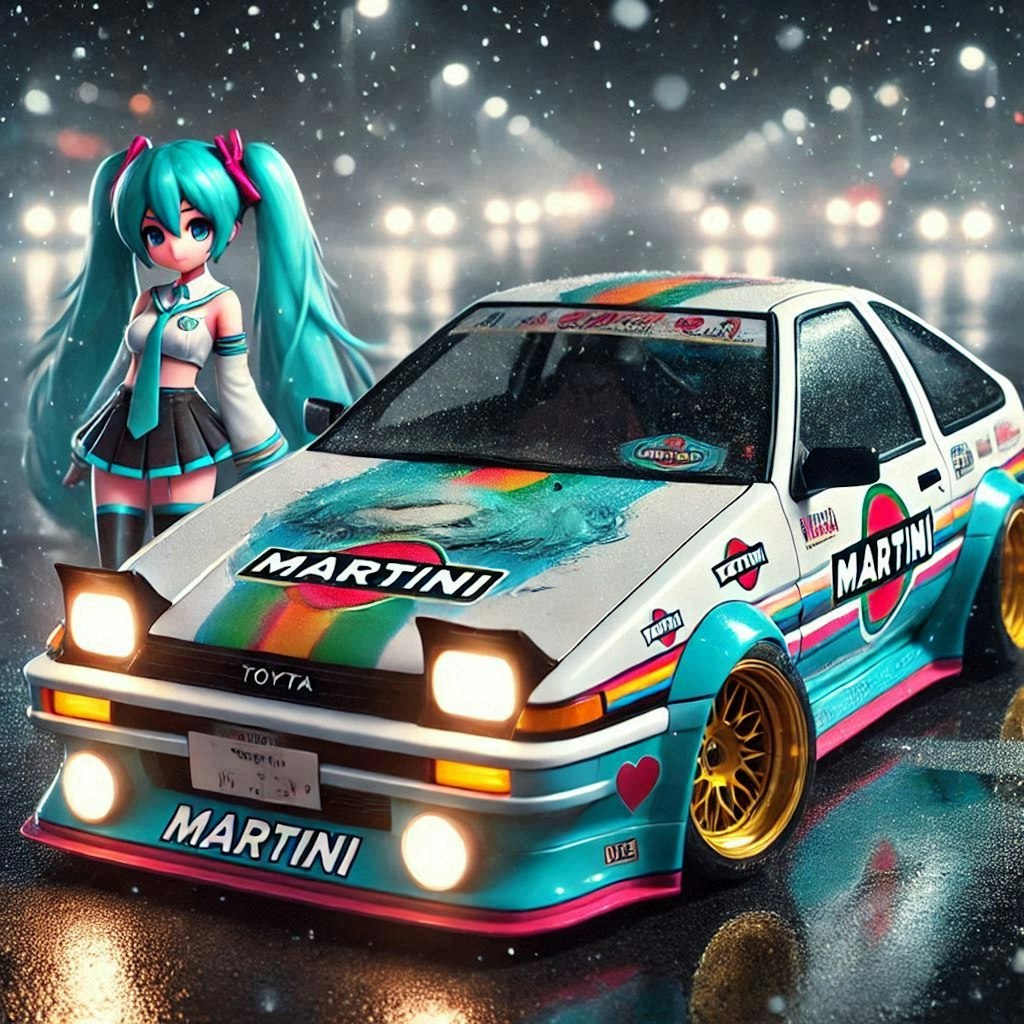 MARTINIカラーAE86のドリ車と初音ミク