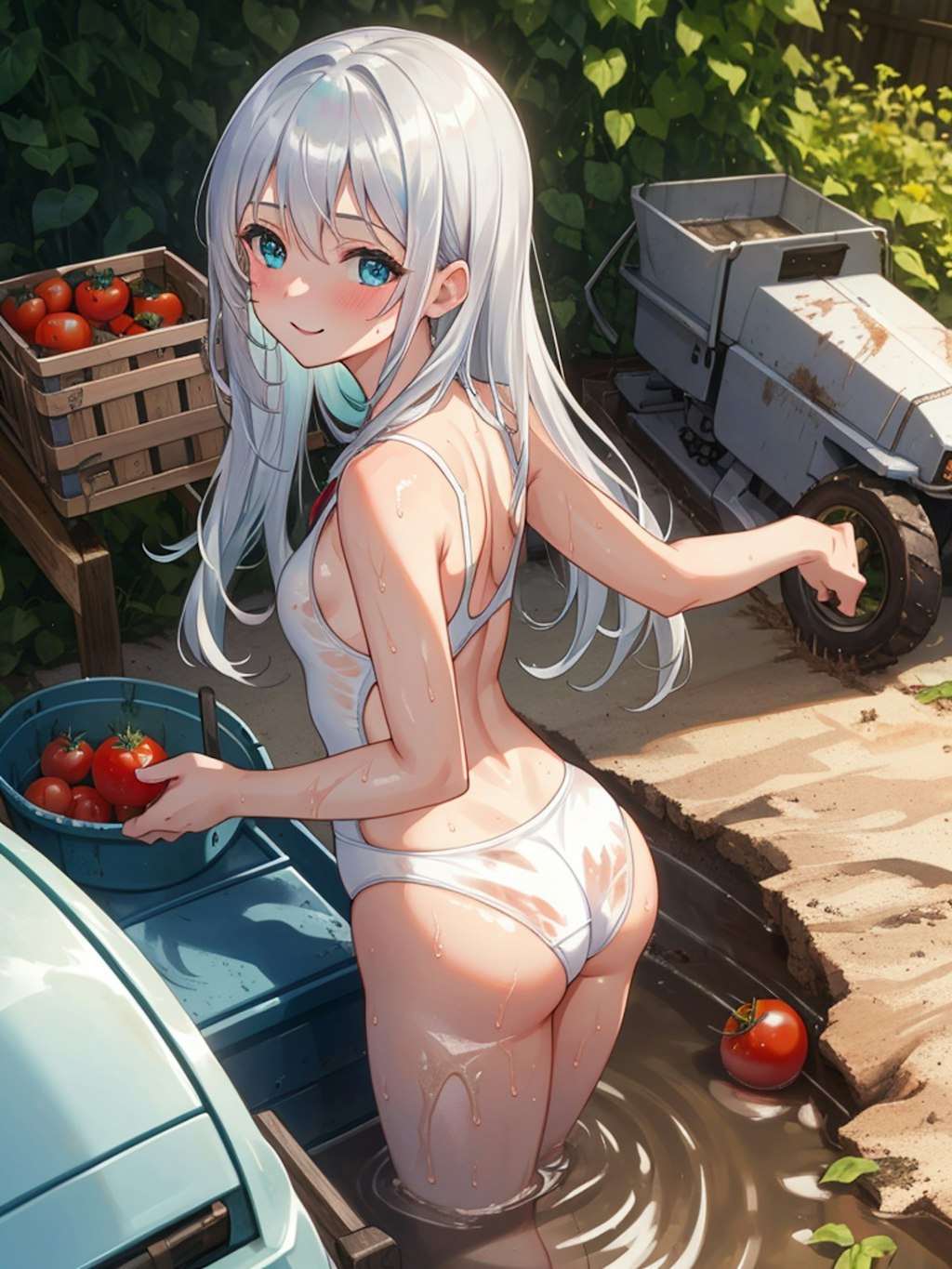 トマト収穫中です。美味しいですよ。