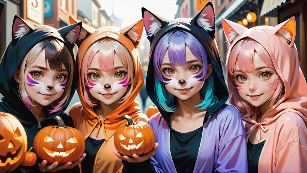 ハロウィンの仮装をする女の子たち