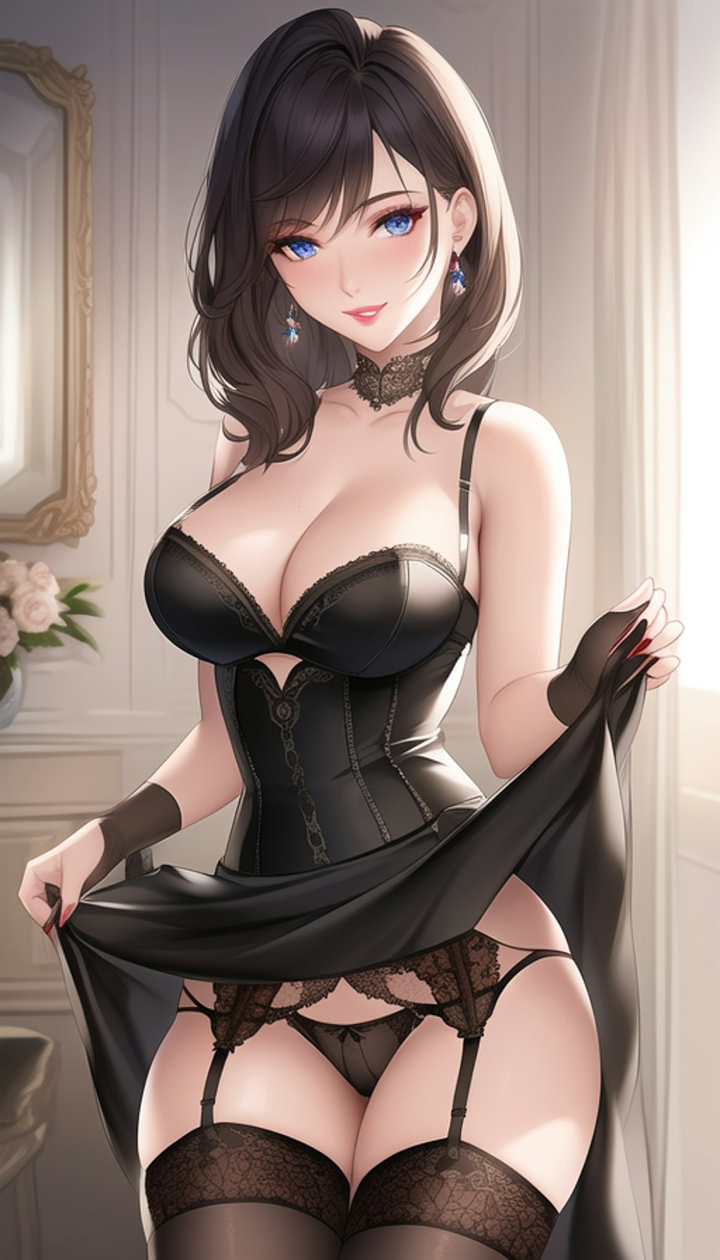 黒ドレス美女