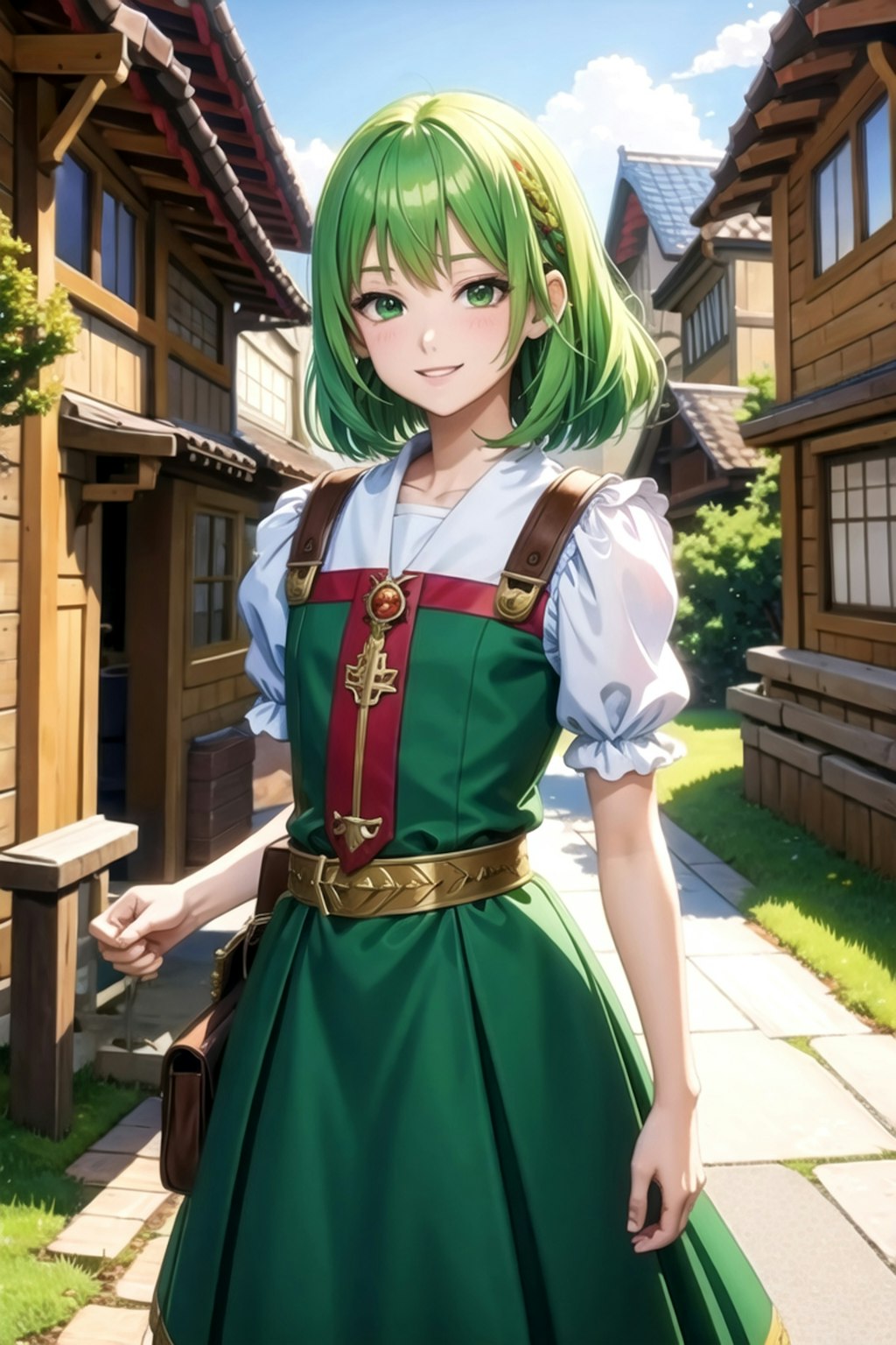 ファンタジーの緑髪少女