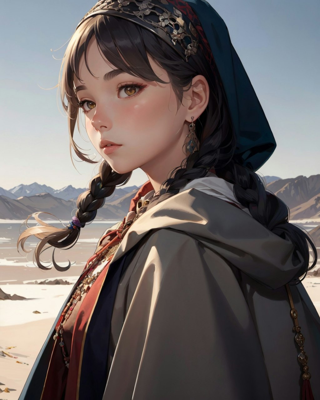 中央アジアの伝統的な華麗な服の少女