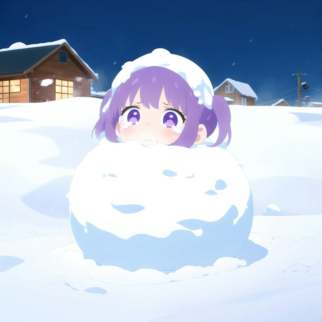 雪だるまにされた紫髪ちゃん