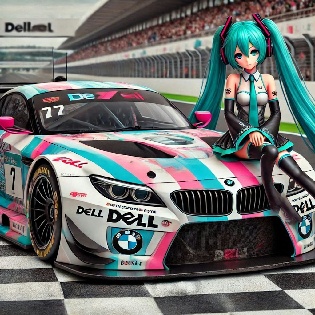 初音ミクとDELLカラーBMWレーシングカー