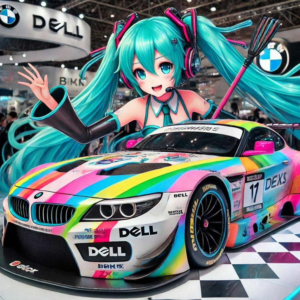 初音ミクとDELLカラーBMWレーシングカー