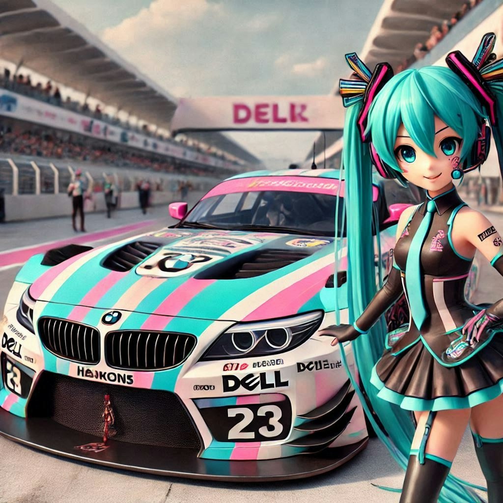 初音ミクとDELLカラーBMWレーシングカー