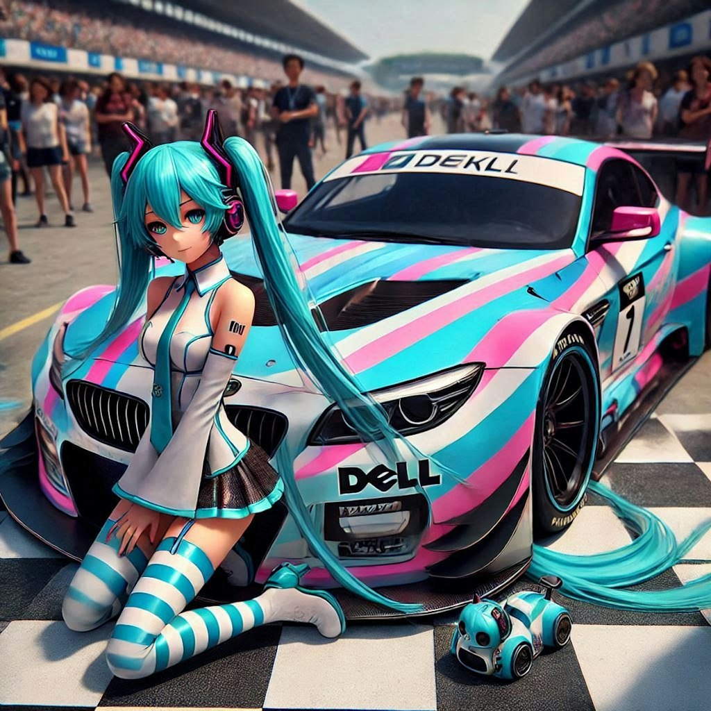 初音ミクとDELLカラーBMWレーシングカー