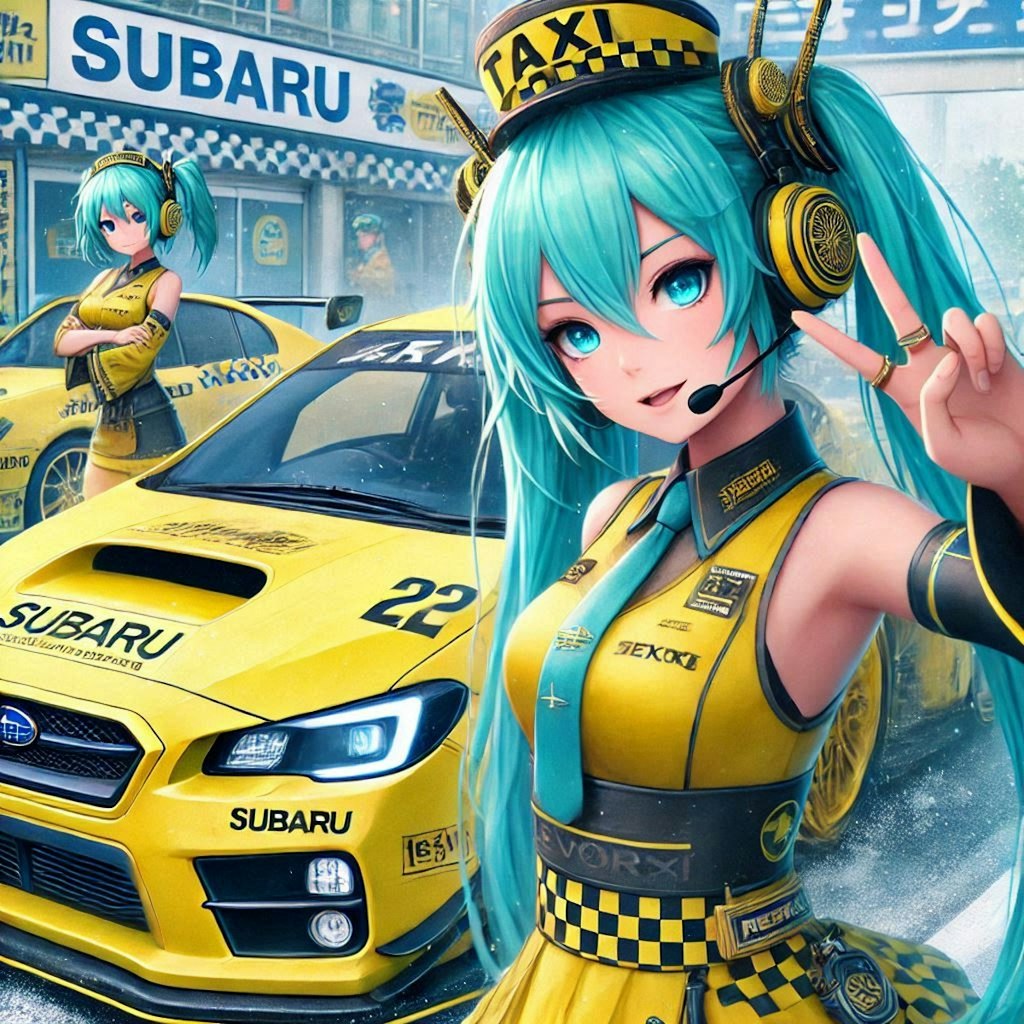 WRXS4イエロータクシーのドリ車と初音ミク