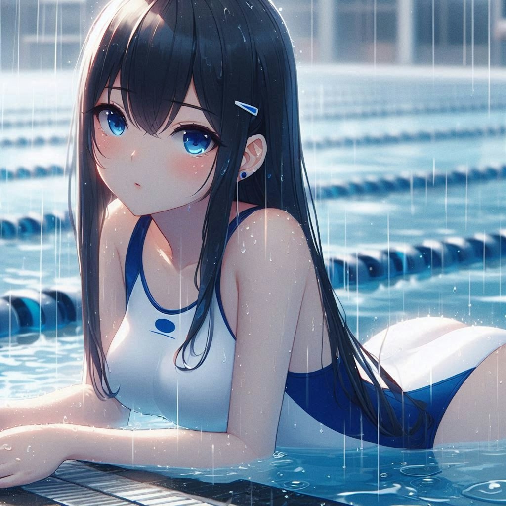 雨の競泳場