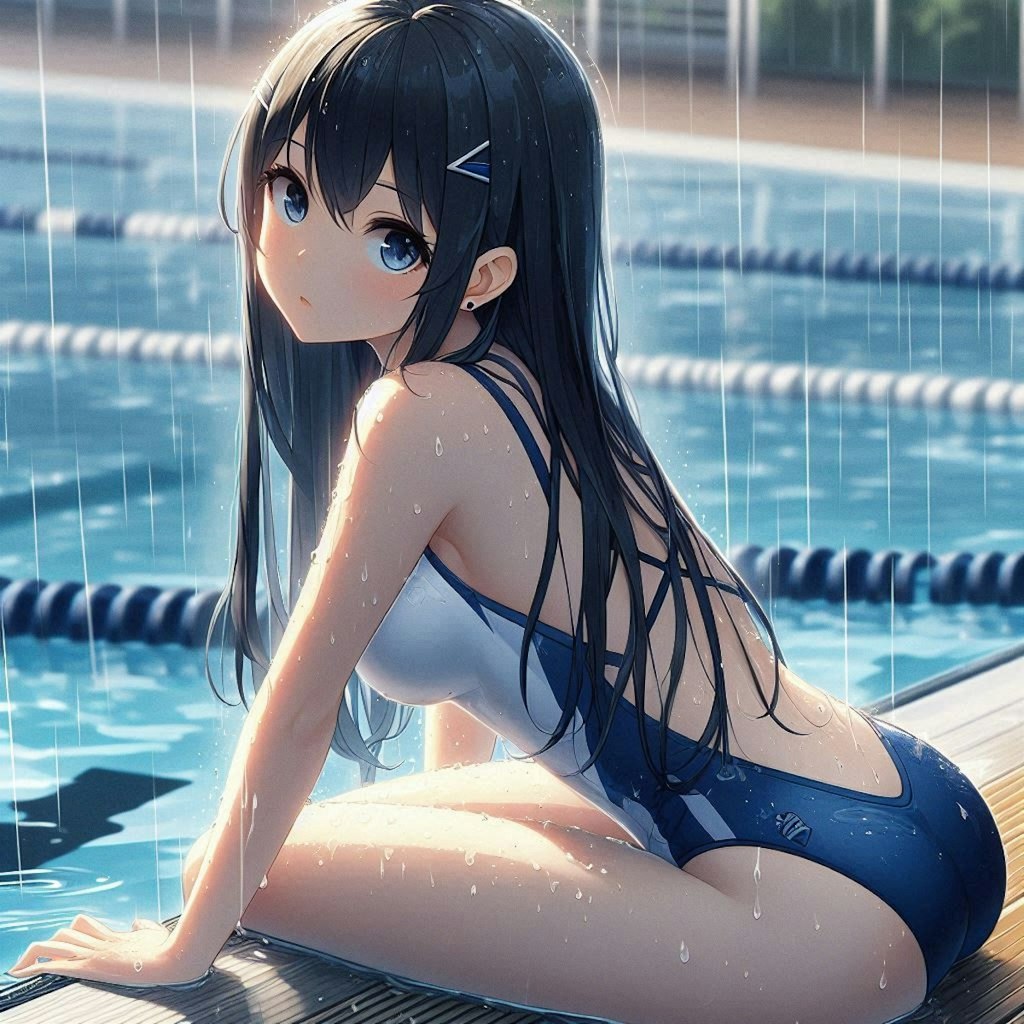 雨の競泳場