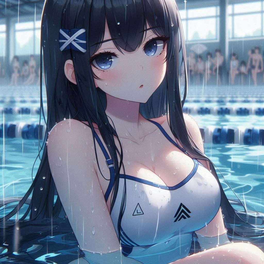 雨の競泳場