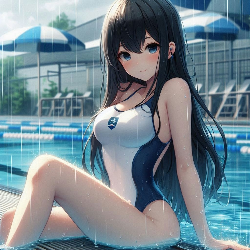 雨の競泳場