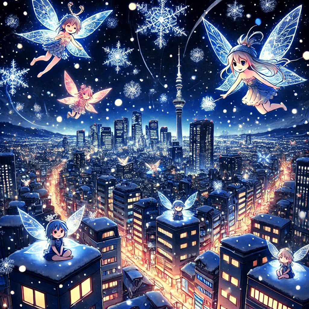 夜空の雪の妖精