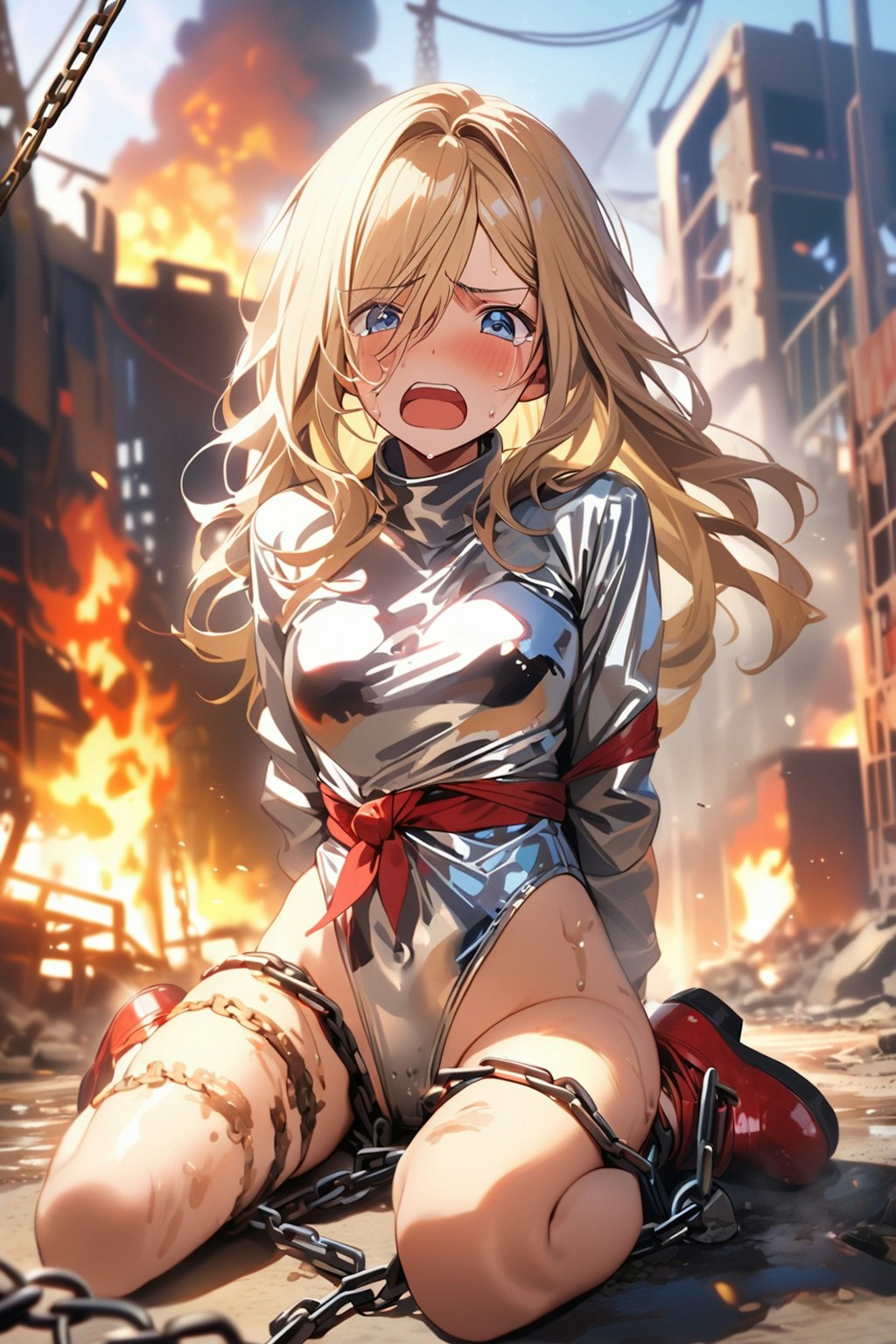 Leotard Heroine in crisis on the Battlefield