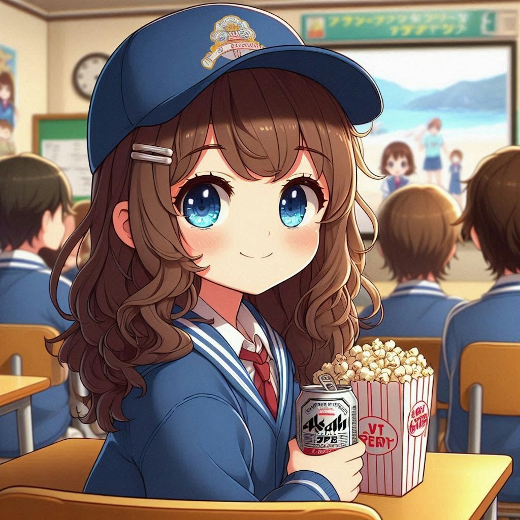 授業で映画を観て感動している小さな女の子