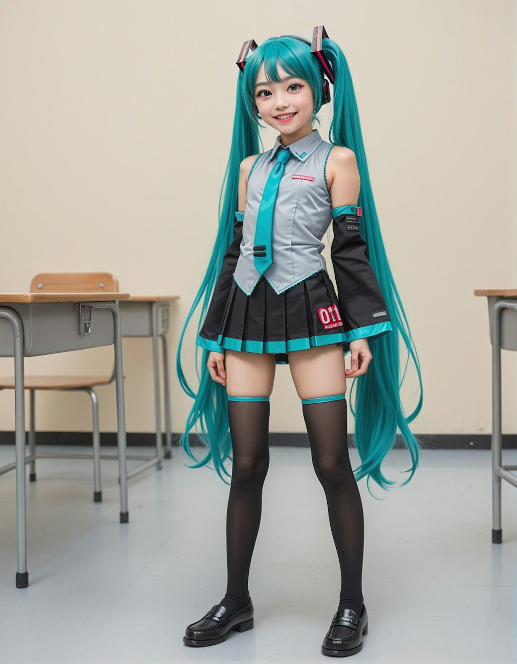 ママに対抗して初音ミクのコスプレをしている愛ちゃん