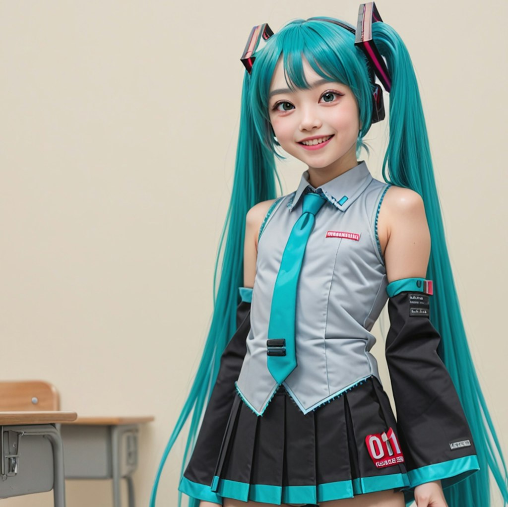 ママに対抗して初音ミクのコスプレをしている愛ちゃん