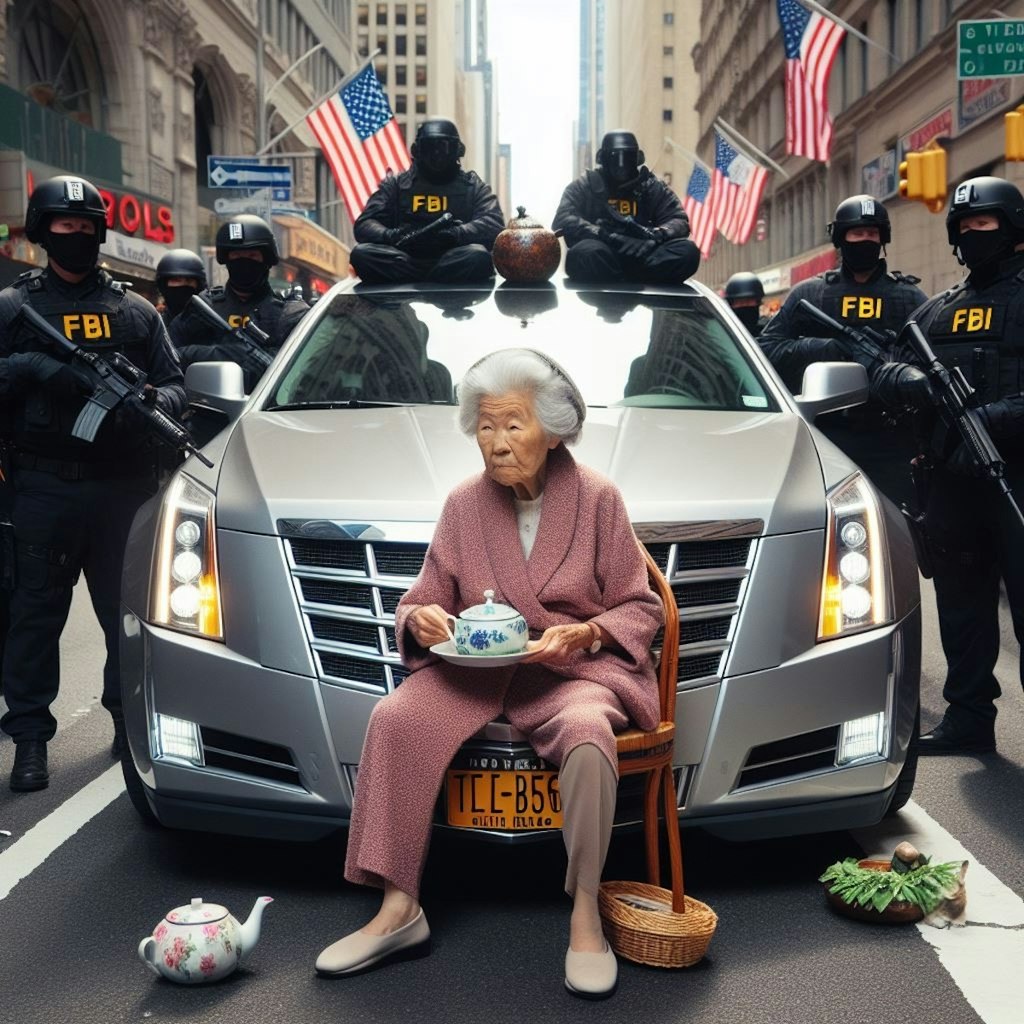 【謎画像】NYでFBIに囲まれながらキャデラックでお茶を飲む500歳のおばあさん