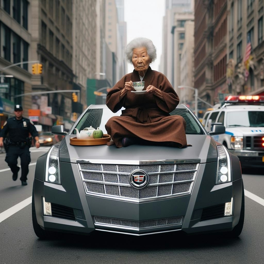 【謎画像】NYでFBIに囲まれながらキャデラックでお茶を飲む500歳のおばあさん