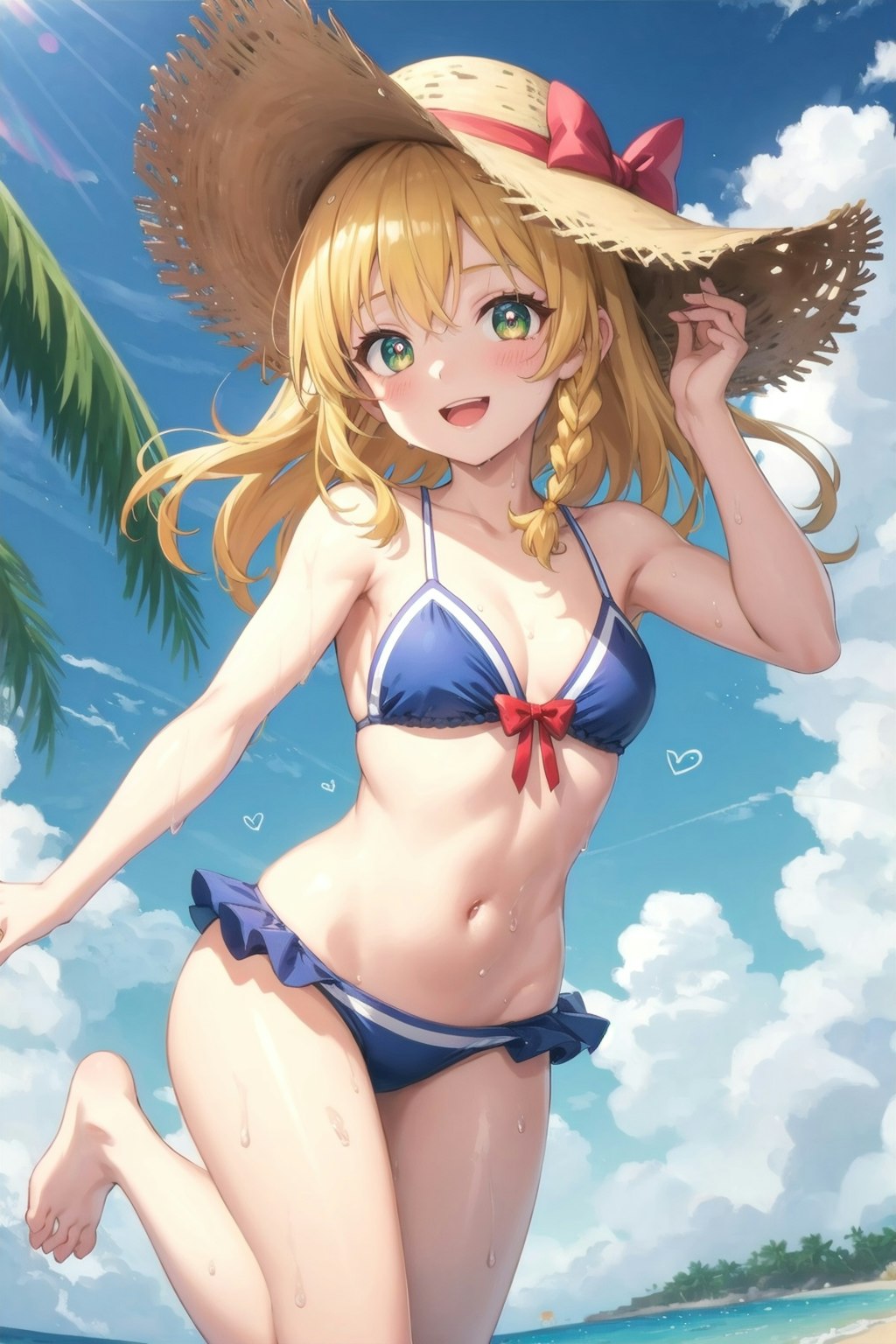 夏の海ではしゃぐ彼女