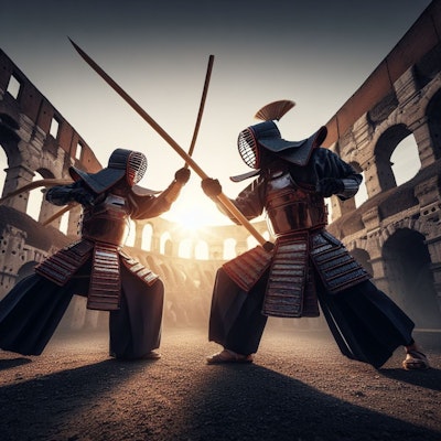 【DALL-E3】コロッセオで戦う剣道女子から想像ふくらみました