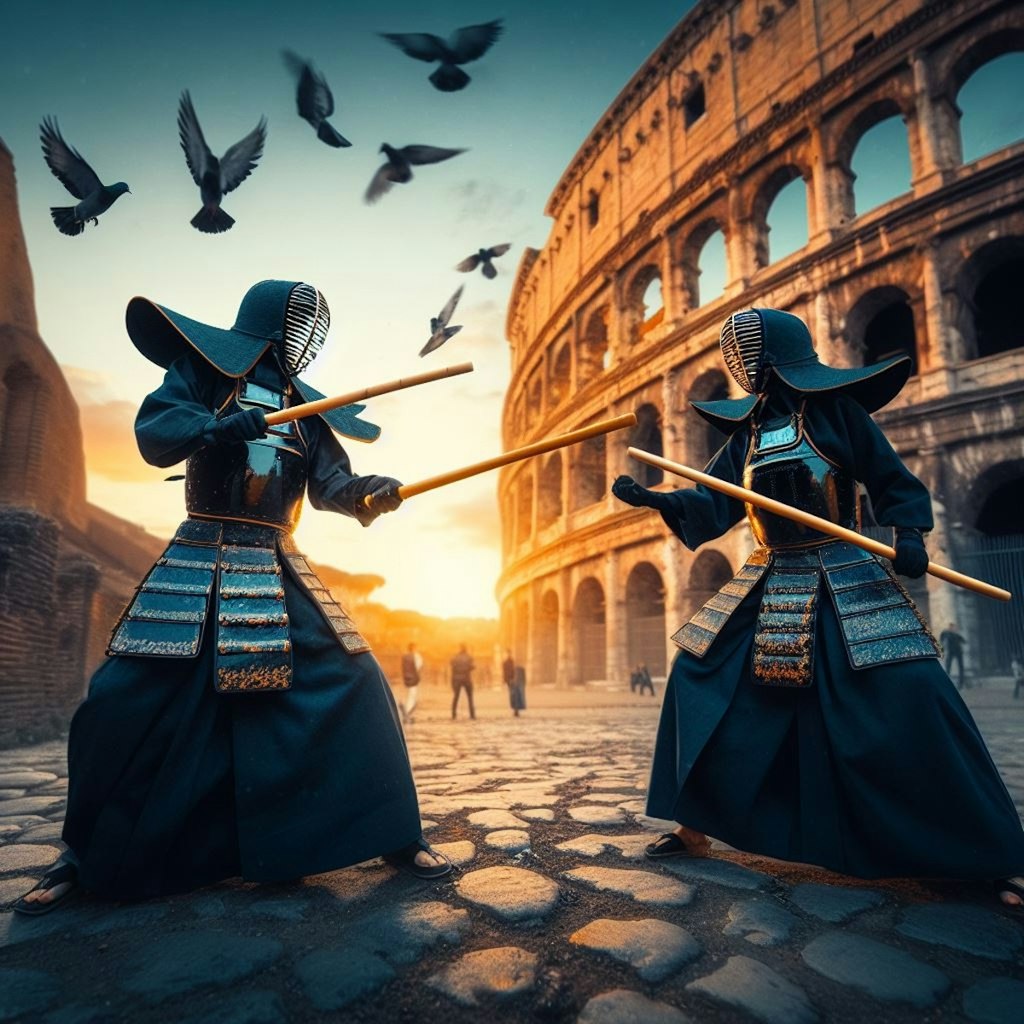 【DALL-E3】コロッセオで戦う剣道女子から想像ふくらみました