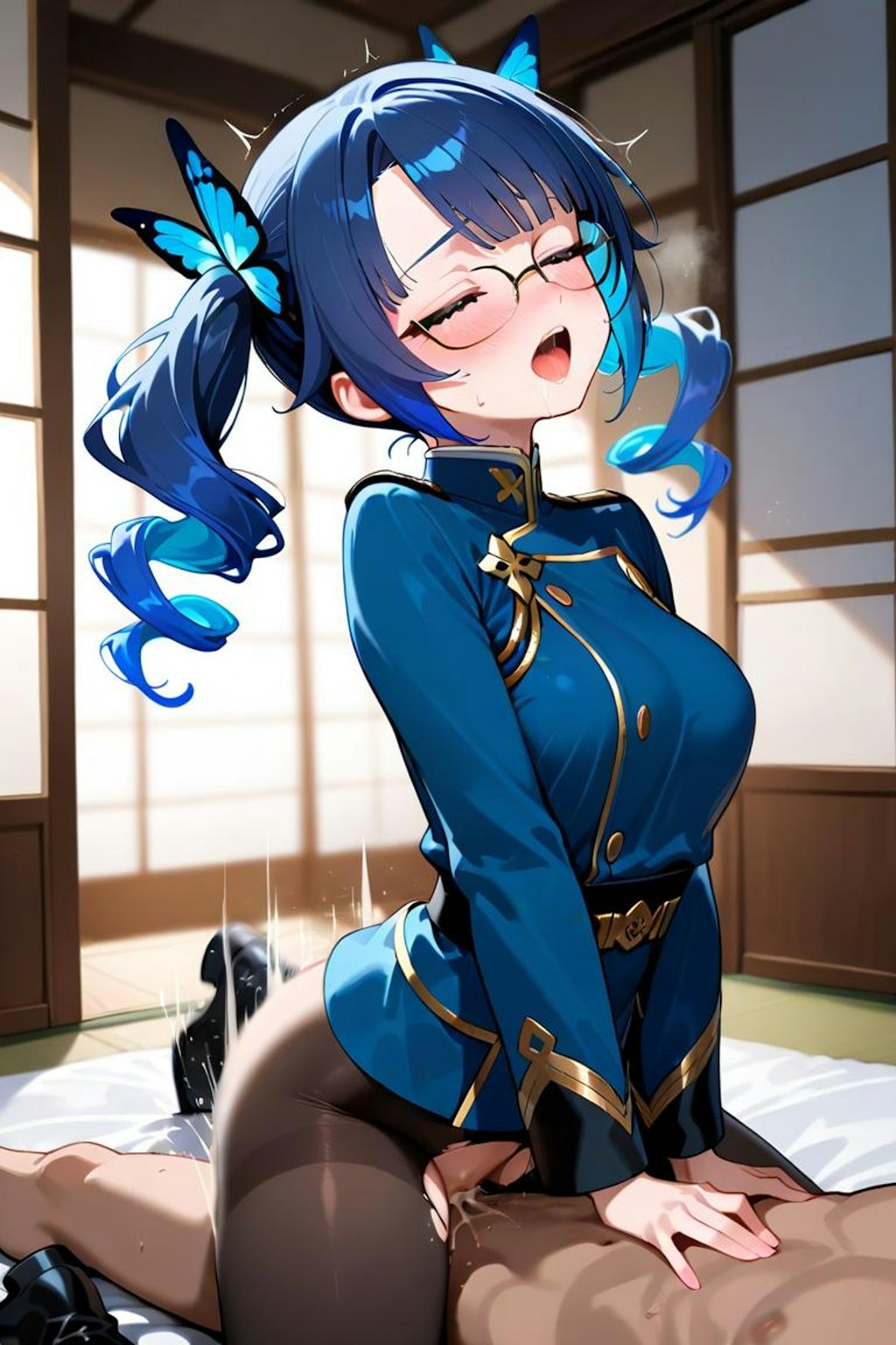 青髪縦ロール眼鏡ツインテちゃんの初イキ