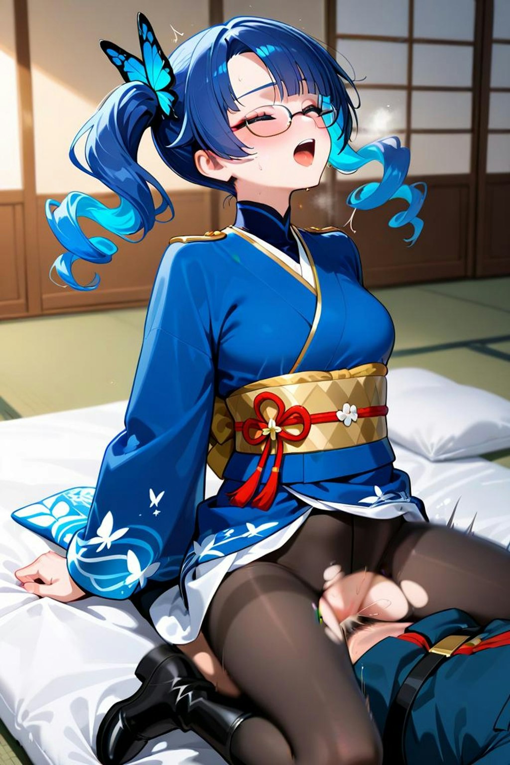 青髪縦ロール眼鏡ツインテちゃんの初イキ
