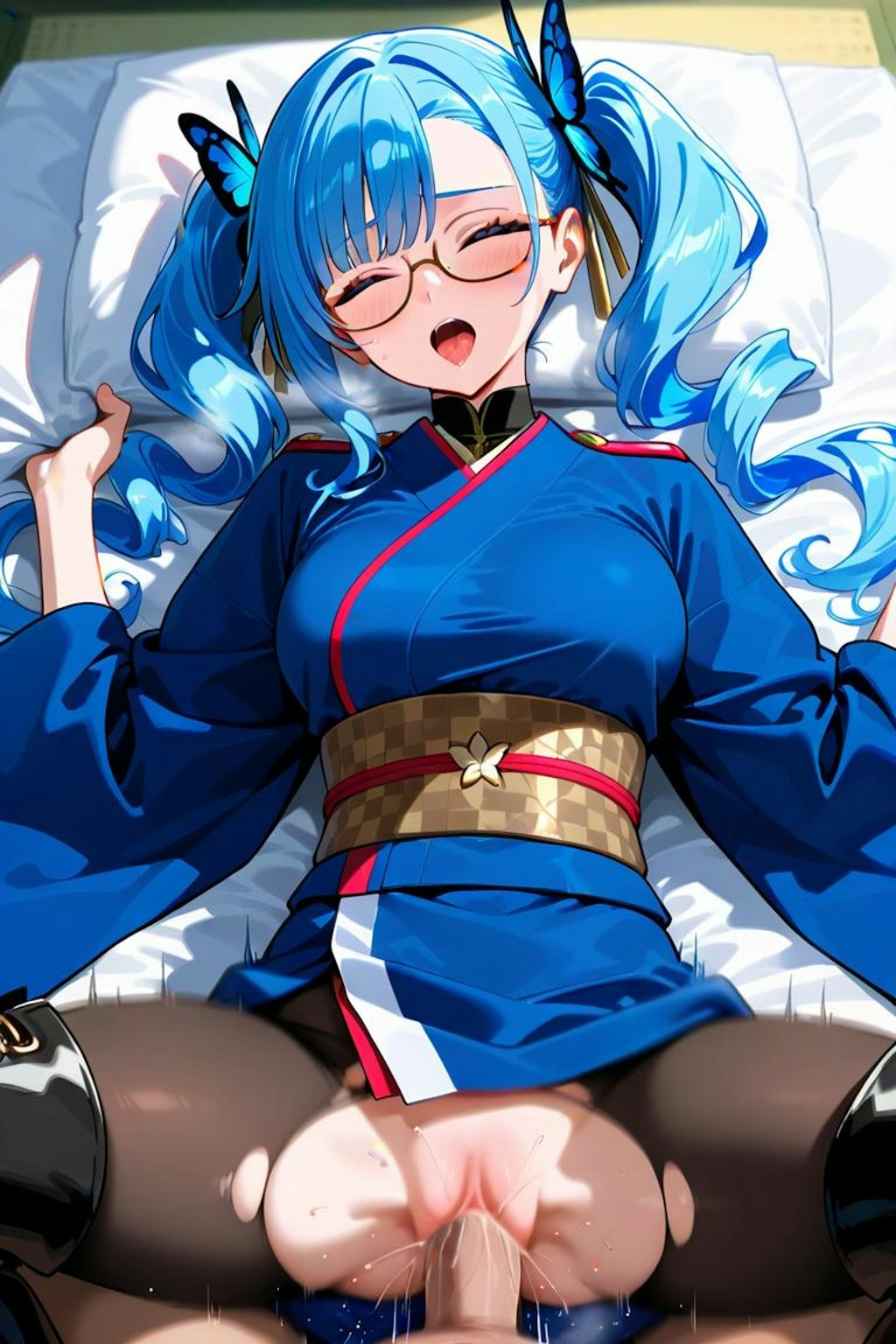 青髪縦ロール眼鏡ツインテちゃんの初イキ