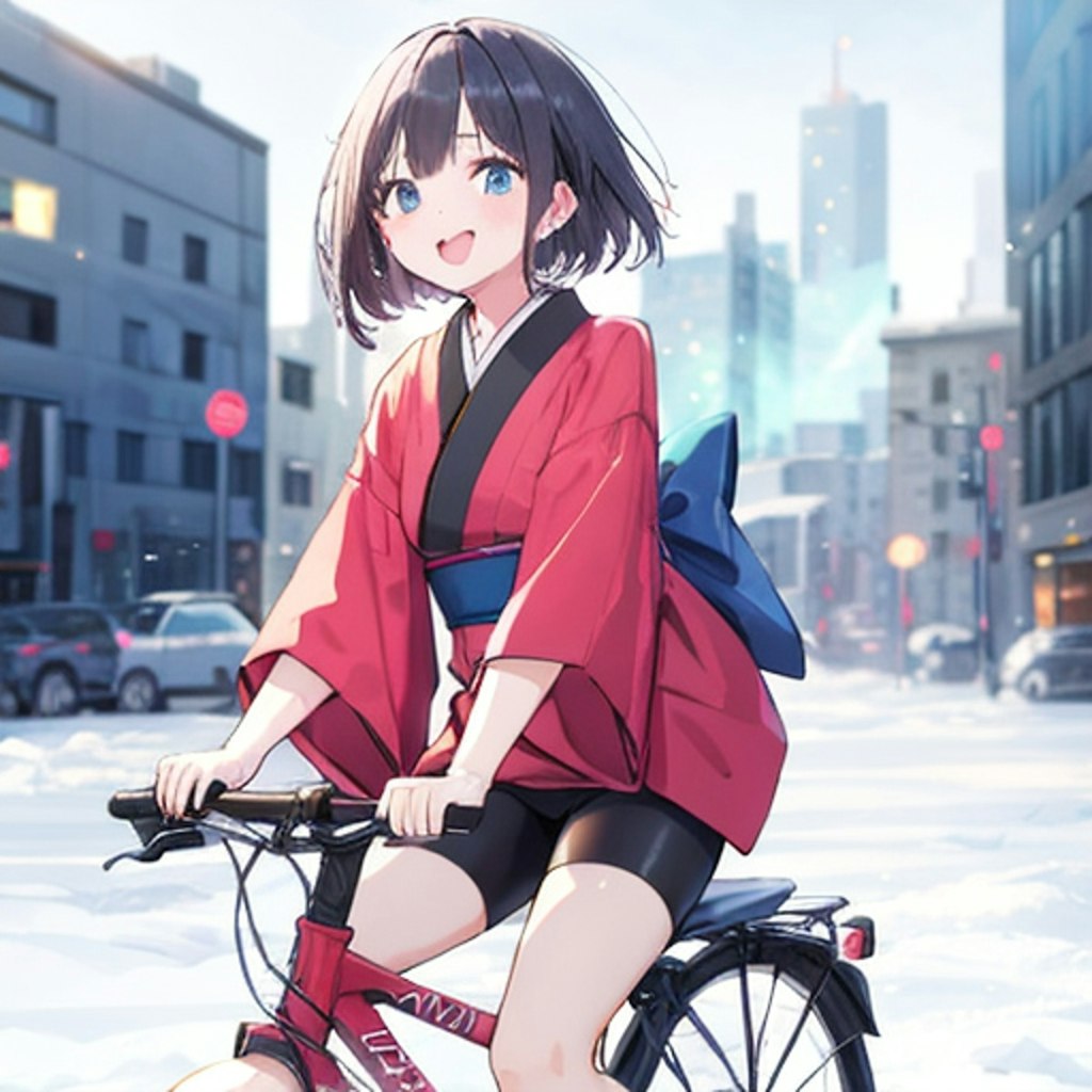 自転車に乗る てへぺろ雪女