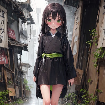 雨の中を歩く悲しみの少女