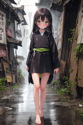 雨の中を歩く悲しみの少女