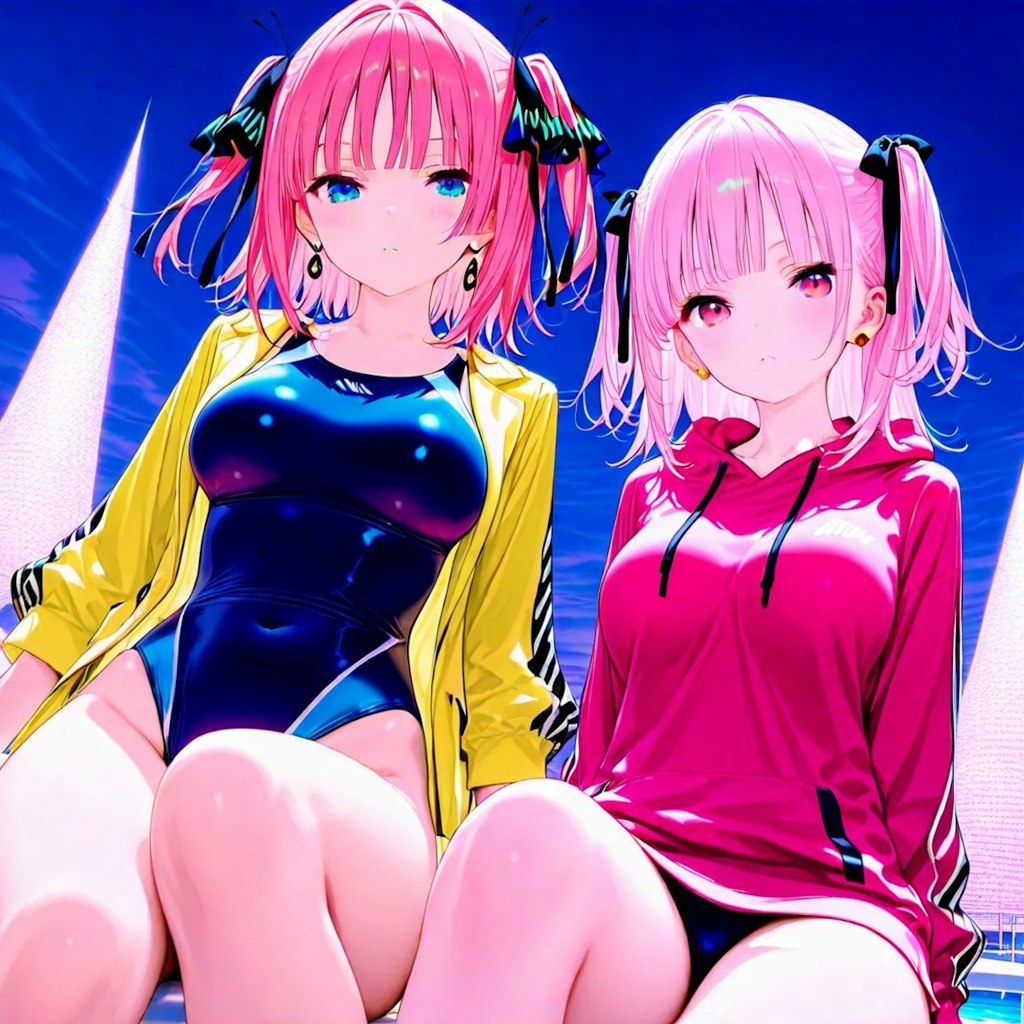海の日の水着姿の女の子達