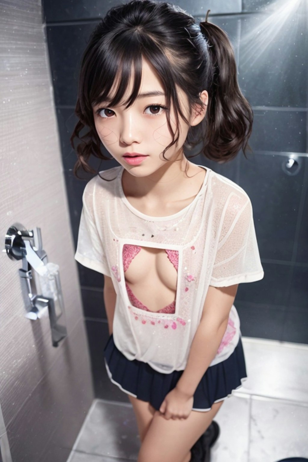 かなりリアルなおっぱいTシャツを着る少女