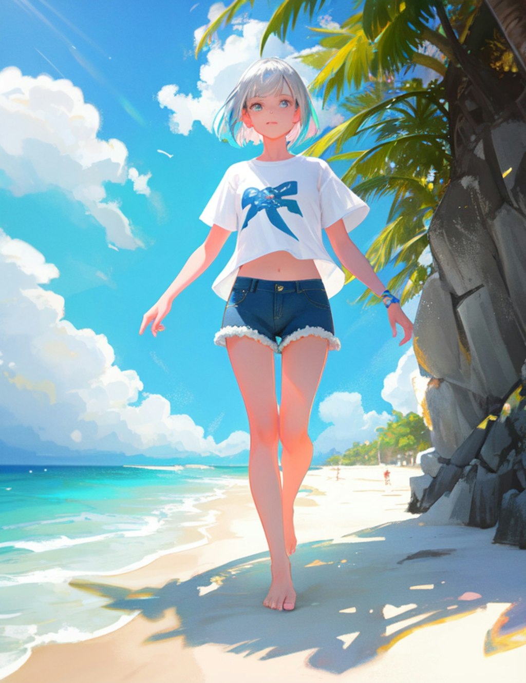 夏の浜辺の少女