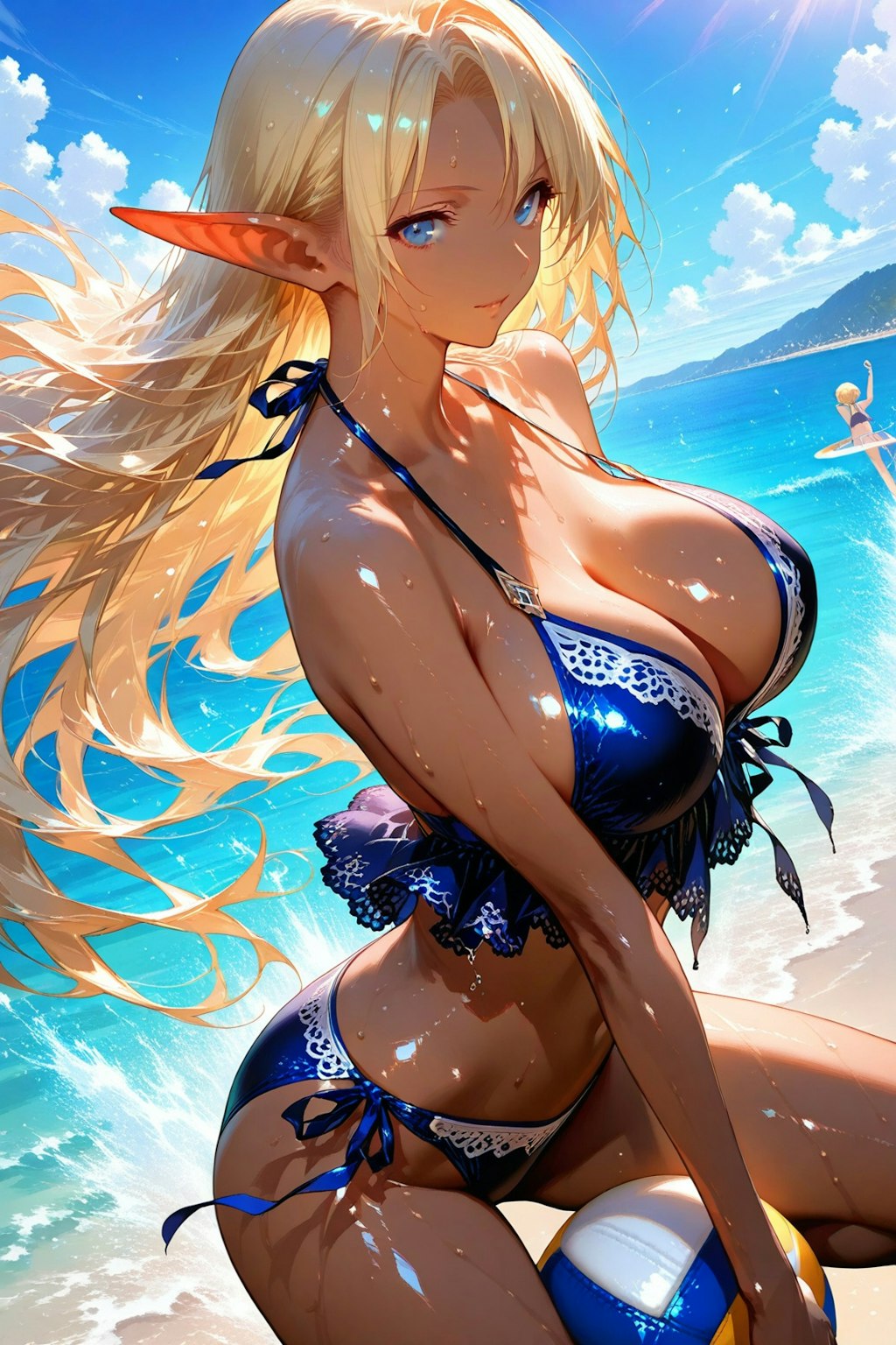 海辺でビーチボール
